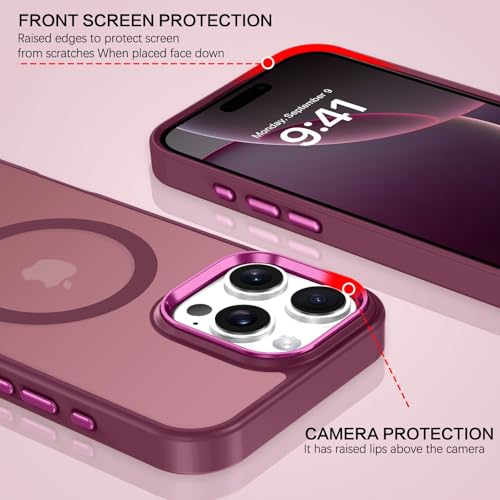 Image of BENTOBEN for iPhone 16 Pro Case [Compatible with Magsafe] Magnetic Matte Phone Case iPhone 16 Pro Translucent Slim Shockproof Women Men Protective Cover Cases for iPhone 16 Pro 6.3 inch, Cherries Red