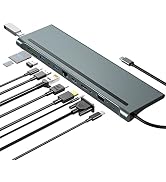 RuhZa USB C Hub, 12 in 1 Aluminum Type C Hub Adapter with ethernet USB-C PD (40 Gbps), 4K HDMI, U...