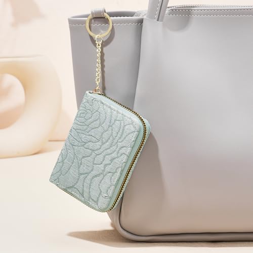 Image of RNIEGA Credit Card Holder RFID Blocking Small Wallet for Women Vegan Leather Card Case Wallets with Zipper Keychain