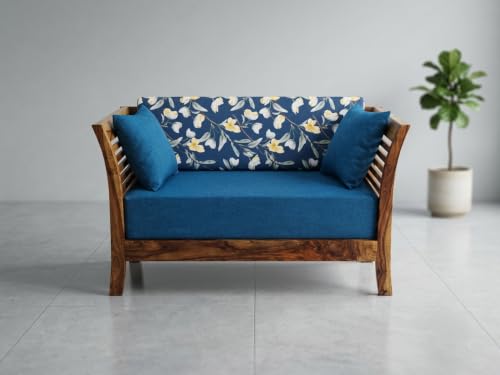 Image of Solid Sheesham Wood 2 Seater Sofa Set for Living Room | Wooden Couch with Cushions | Handcrafted Sheesham Wood Sofa | Home & Office Furniture | 2 Seater Sofa Set |