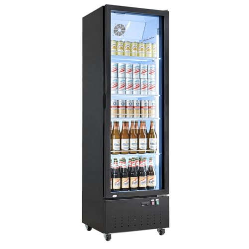 Image of VEVOR Commercial Merchandiser Refrigerator, 12.7 Cu.Ft / 360 L Glass Door Display Refrigerator, Upright Beverage Cooler Fridge with 4 Adjustable Shelves, Soft LED Light & Casters for Homes Shops Bars