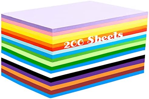 200 Sheets Colored Paper, A4 Origami Paper Colored Copy Paper Printer Paper for DIY Craft Kids Scrapbook School Office Printing 8.3" X 11.7", 20 Assorted Colors（70 g/m²）