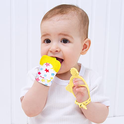 Vicloon Silicone Teething Mitt, 2Pcs Baby Teething Mitten, Baby Teething Toy with Adjustable Strap, Crinkle Sound and Textured, Baby Teething Mitten Self Soothing Baby Chew Toys for 0-6month Infants - Thumbnail 5