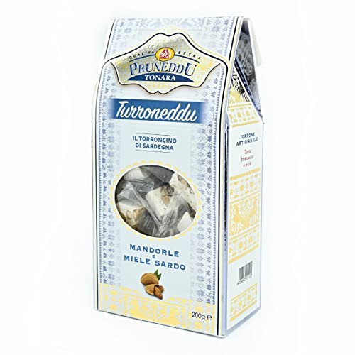 Torroncini mit Mandeln und sardischem Honig (hart) | 200 g Geschenkverpackung | Weißer Nougat aus Italien | Torrone | Pruneddu Torronificio Artigiano Tonara, Sardinien
