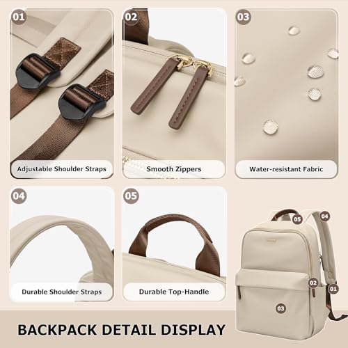 Laptop Backpack for Women Fit 14 Inch Stylish Daypack Notebook Travel Work Commuter Casual Daypack Backpack Purse for Women Travel Business (Apricot)4