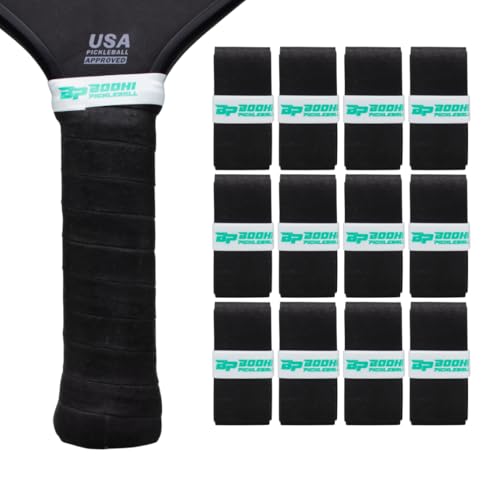Bodhi Performance DRYtack Premium Pickleball Overgrips - #1 Pickleball Overgrips Trusted by TOP pros - Semi-Dry & Absorbent, Superior Comfort, Long Lasting, Responsive Feel (Black, 12-Pack)