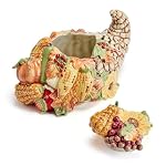 Fitz and Floyd Fall Harvest Cornucopia Cookie Jar Ceramic Figurine, 12 inch Fitz and Floyd Fall Harvest Cornucopia Cookie Jar Ceramic Figurine 12 inch