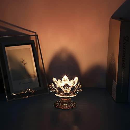 BTSKY 4.5 Crystal Lotus Flower Tealight Candle Holder - Silver Glass Candle Holder Candlestick Crystal Lotus Flower Decoration