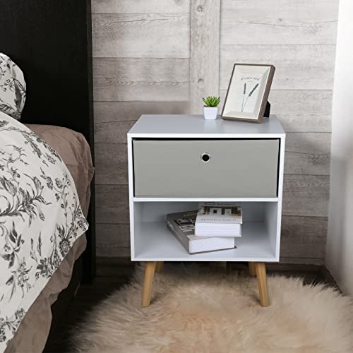Elecwish White Nightstand Set Of 2, End Table With Drawer Shelf Storage, Side Table, Fabric Drawer Dresser, Wooden Top And Front Use For Bedroom Office, White #TOP1