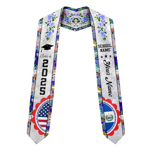 MonkeyVan Custom El Salvador Graduation Sash, El Salvador Stole, Salvadorans Graduation Sash 2025, El Salvador Flag Grad Stole Esvd 10
