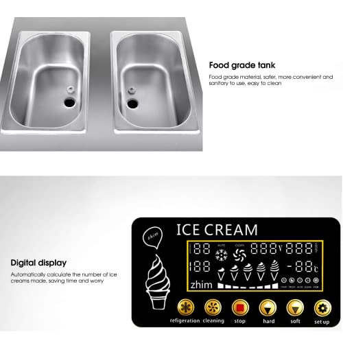Foto von Maker mit LCD-Panel Selbstgemachte Eismaschine, kommerzielle Softeismaschine, 3 Geschmacksrichtungen 2 x 3L Trichter mit großem Fassungsvermögen, geeignet für Konditoreien, Cafés