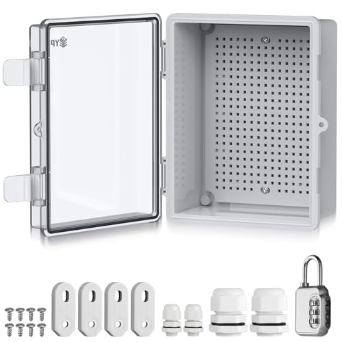EYPINS Wasserdichter Verteilerkasten IP67, Anschlussdose Wasserdicht ABS Kunststoff Gehäuse außen Steckdosenkasten, Schaltkasten, Stromkasten mit Montagezubehör 22x17x11cm | Transparent Schaltschrank