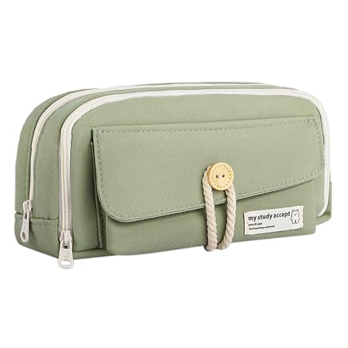 ペンケース 大容量 筆箱 おしゃれ pen case ペン入れ シンプル かわいい ペンポーチ 筆入れ 文具収納 便利 キャンバス 無地 多機能 社会人 中学生 小学生 高校生 大学生 男の子 女の子 学生用 昇進 入学祝い 成人祝い ギフト 男女兼用 (グリーン, 21 cm×11cm×7.5cm)