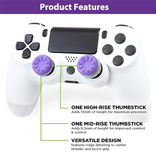 FPS Freek Galaxy Purple for PlayStation 4 (PS4) and PlayStation 5 (PS5), Performance Thumbsticks, 3D Texture Thumb Grip Stick Joystick Thumbstick, Thumbstick Extender for PS5 (1 High-Rise, 1 Mid-Rise)
