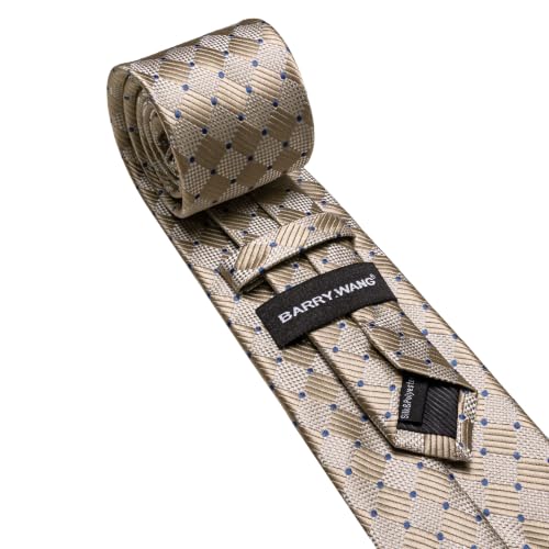 Image of Barry.Wang Plaid Ties Checkered Mens Silk Necktie Handkerchief Cufflinks