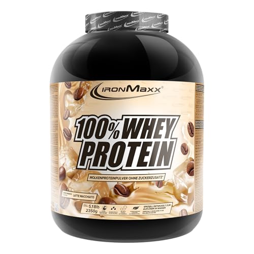 IronMaxx 100% Whey Protein Pulver 2350g - Latte Macchiato | Cremiger Eiweißshake mit BCAAs & EAAs | High Protein, Low Carb & zuckerarm | Ideal für Muskelaufbau, Diät & Fitness Design kann variieren