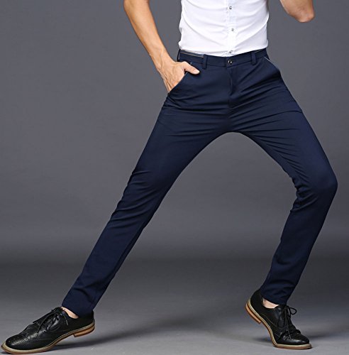 plaid&plain men's stretch dress pants slim fit skinny suit pants
