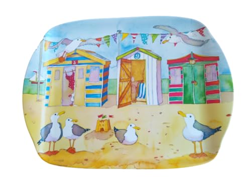 Beside The Sea - Summer Beach Huts - Emma Ball Colourful Melamine Tea Tray - 35 cm