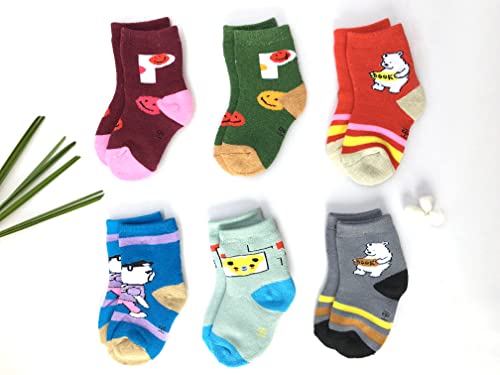 Image of Winter Warm Socks for Kids Toddlers Boys Girls Thick Thermal Woolen Socks Terry Lined Cozy Ankle Socks for Children (Pack of 6 Pairs)
