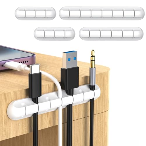 JANREAY Lot de 4 supports de câbles multi-usages pour bureau, câbles audio, câble d'alimentation, câble de charge USB (blanc)