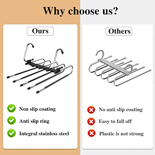 Pants Hangers, 2-Pack Stainless Steel Non-Slip Clothes Hangers For Closet Organization, Space Saving, Black For Jean Hangers For Closet Trousers Skirts Scarf Coat #TOP3