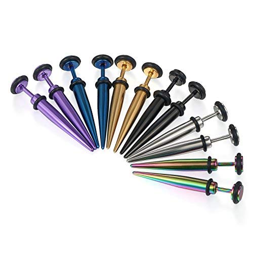 Flongo Men's Womens 6 Pairs Stainless Steel 5Mm Taper Stud Fake Cheater Illusion Ear Plug Spike Faux Earrings #TOP2