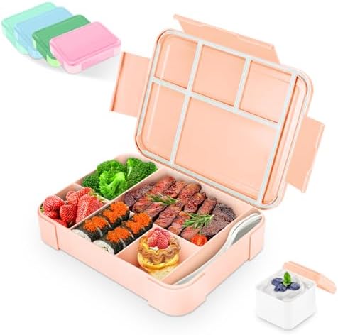 Alitree Brotdose Kinder mit Fächern,1330 ml Kinder Bento Box(Hellrosa) | Picknick,Reise-Lunchbox,Geeignet für Erwachsene, Mädchen & Jungen, erfekt für Schule, Kindergarten & Ausflü