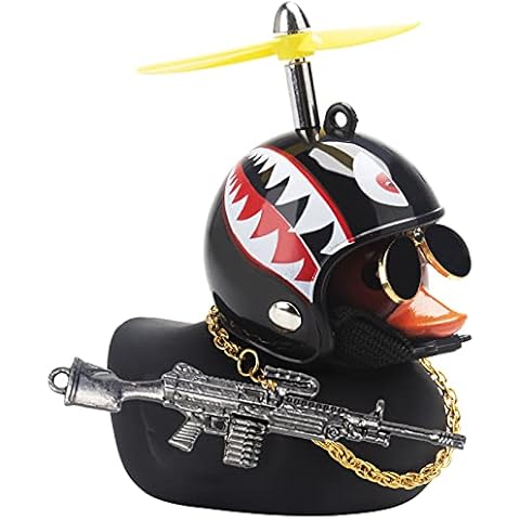 wonuu Rubber Duck Car Ornaments Pink Duck Car Dashboard Decorations Set with Propeller Helmet, Sunglasses, and Gold Chain. (T-Shark-Black G) Cover