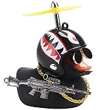 wonuu Rubber Duck Car Ornaments Pink Duck Car Dashboard Decorations Set with Propeller Helmet, Sunglasses, Gold Chain (T-Shark-Black G)