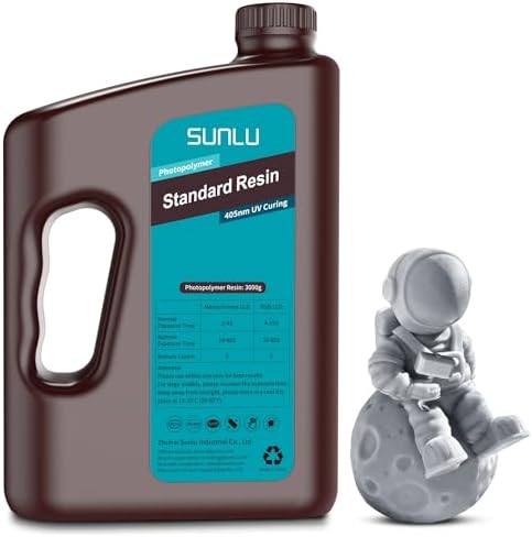 SUNLU 3D Printer Resin 3kg, Fast Curing Standard 3D Resin for Most Resin 3D Printers, 395 to 405nm UV Curing 3D Printing Liquid Photopolymer Resin, Low Shrinkage and High Precision, 3000g, Grey