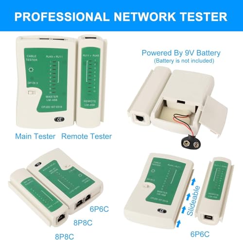 Image of SmartTech Cat7 Crimping Tool kit RJ45 All in One Passthrough Crimper for Cat5 Cat6 Cat7 Includes Ethernet Network Cable Tester with Battery, wire Stripper cutter,30pc Cat6 Connectors & 30pc Boots