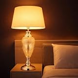 Tischleuchte Glas Nachttischlampe LED Beistellleuchte Leselampe Textil schwarz,...