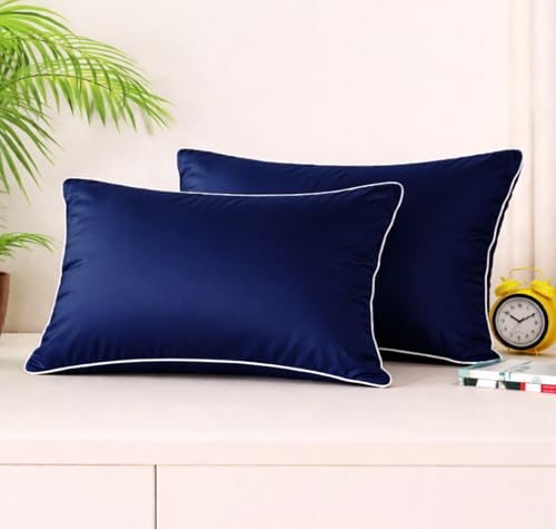 Image of BSB HOME Luxury Satin Silk Pillow Cover | 300 TC Ultra-Smooth Silky Finish | Premium Home Bedding Pillowcase | Soft, Glossy & Skin-Friendly Fabric | 18 x 28 Inches (Classic Navy)