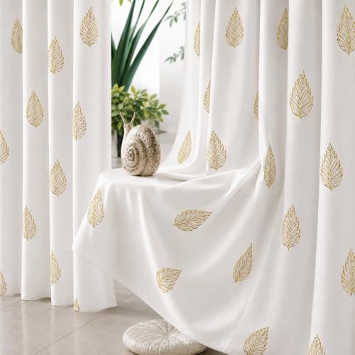 Image of THE LINEN COMPANY Printed Cotton Curtains 4 Feet for Window, Duck Canvas Leaf Pattern Curtains, 4ft Set of 2, Mustard Leaf