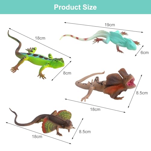 UOCAI 4 Stück Eidechse Spielzeug, Eidechse Gummi Tiere, Reptilien Eidechsen, Simulations-Eidechsenspielzeug, Eidechsenmodell Spielzeug, Chameleon für Kinderspielzeug, Halloween April Fools Day Prop