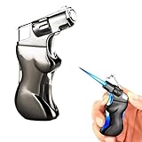 WXGBH Sexy Jet Torch Lighter with Visual Window, with Sex Woman Body and Blue LED Light Design Lighter, Custom Cool Lighters for Men, Creative Gift Ideas for Man (Color : Gray)