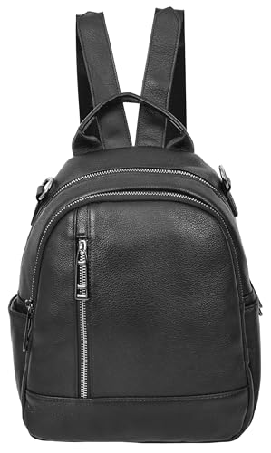 Image of Womens Real Leather Fashion Backpack Casual Style Victoria (Black)