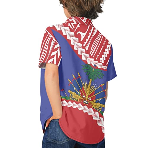 Boys 3D Polynesian Printed T-Shirts Teen Kid Shorts Sleeve Button Down Hawaiian Summer Tee Shirts 3-16Y4