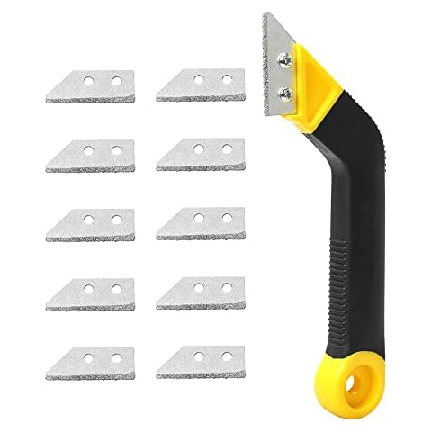 Grout Scraping Rake Tool, Floor Tile Grout Saw Angled Grout Scraping Rake Removing Tool with 10 Pcs Blades Replacement for Tile Cleaning ,Removing Paint(Yellow, Black) Cover