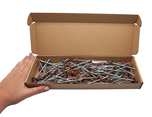 SKIR'CO Lot de 70 vis à bois peintes 5,0 x 80 mm avec rondelles EPDM, vis de toiture (marron cuivré RAL 8004) – vue 5