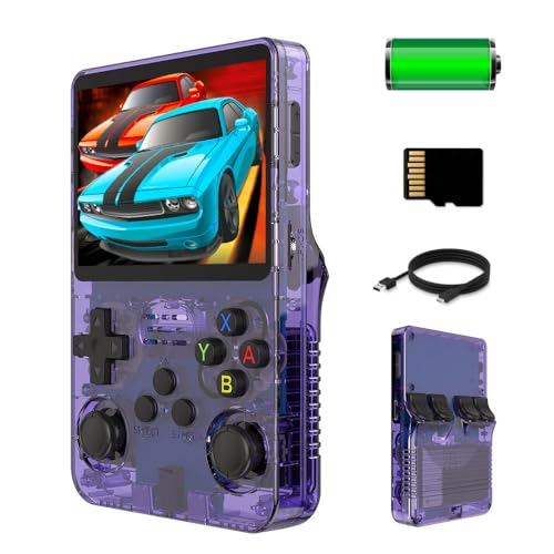20000 in 1 Handheld Game Console, R36S Portable Retro Video Game Console, Mini Retro Pocket Arcade Game, HD 3.5 inch IPS Screen, 128GB Card with Pre-installed Games (Purple)