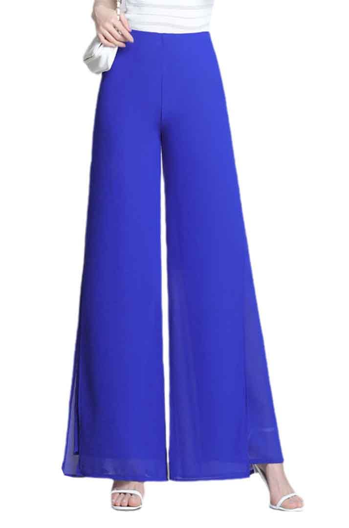 Fashion Split Fork Elegant Solid Color Dance Pants Summer Womens Casual All-Match High Waist Chiffon Wide Leg Trousers