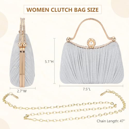 Image of Comeon Clutch Purses for Women Pleated Bling Sequin Evening Bag with Handle
