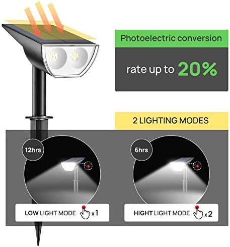 Linkind 6-Pack 12 LED Landscape Solar Spotlights, 350LM, 6500K Cool White, 2-in-1 Outdoor Solar Powered Garden Lights, Dusk-to-Dawn IP67 Waterproof for Garden Yard Patio Driveway Porch, 6-Pack