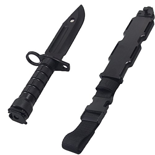 Tounlinx Tactical Rubber Trainer Knife Combat Bayonet with Scabbard/Sheath (Black1)