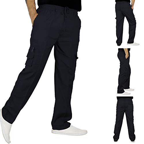 Whispering Jones London 2k19Dec Mens New Elasticated Cargo Combat Lightweight Work Cotton Trousers Pants Bottoms [Black, L]