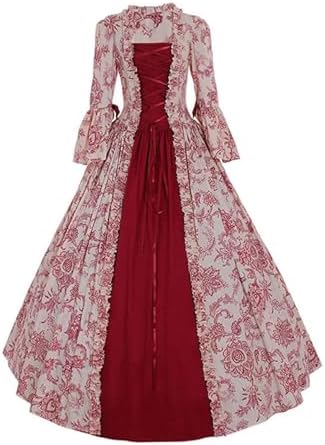 1791's lady Women's Victorian Rococo Dress Temperament Palace Evening Dress Inspiration Maiden Horn Sleeve Costume NQ0032W (Female M) Red