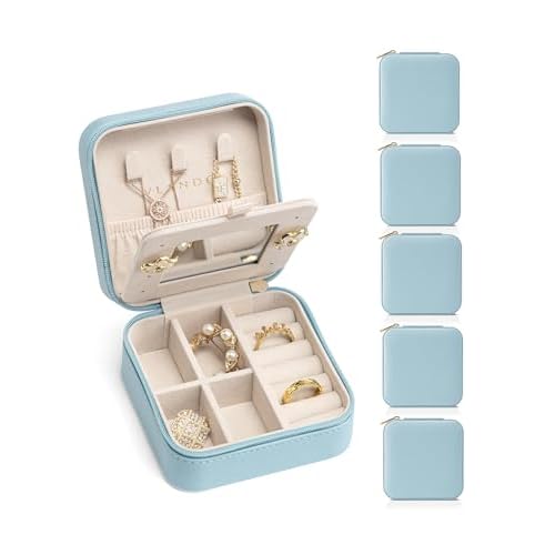 Vlando Travel Jewelry Box, Small Jewelry Travel Organizer Case for Girls Women - Blue Mirror*6 pack Blue S 6