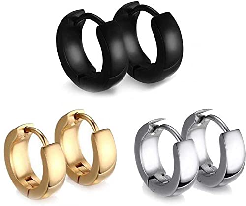 MEENAZ Mens Stainless Steel Multicolor Black Silver Gold Piercing Clip on Bali Stud Ear rings Combo Earing Pierced Hoop Earrings for men boys boyfriend kids girls Women Design MENS EARRINGS COMBO-M56
