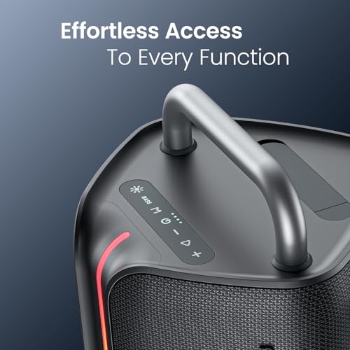 Image of Portronics Nebula X 150W Party Speaker with Wireless Karaoke Mic, 6 Hours Playtime, Bass Boost Technology, TWS Mode, RGB LED Lights, BT V5.3, USB /AUX in, Sturdy Metal Handles, Type C Charging(Black)